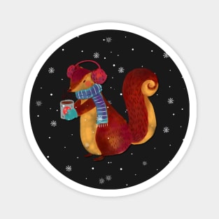 Winter squirrel drinking coffee Magnet